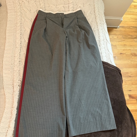 Zara Pinstripe Double Waistband Wide-Leg Trousers with Contrast Side Stripe - Picture 2 of 8